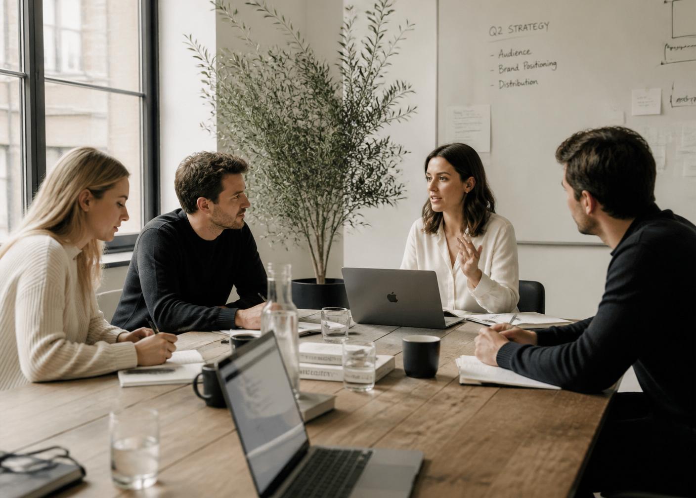 Strategieworkshop in einem ruhigen, hellen Meetingraum